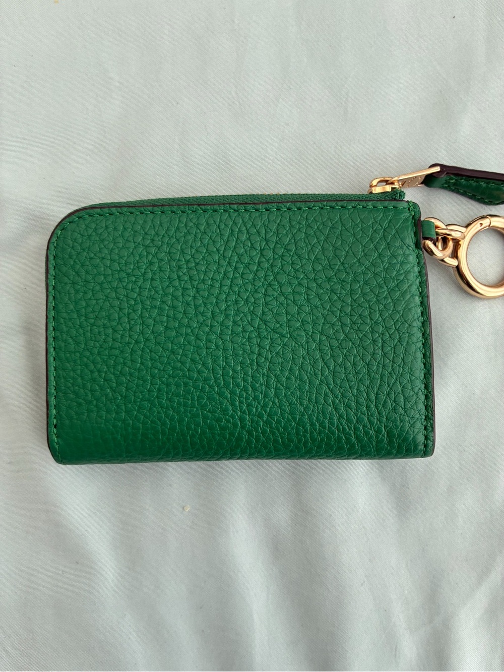 Coach Green Pebbled Leather Zip Card Wallet with Gold Logo - Picture 3 of 4